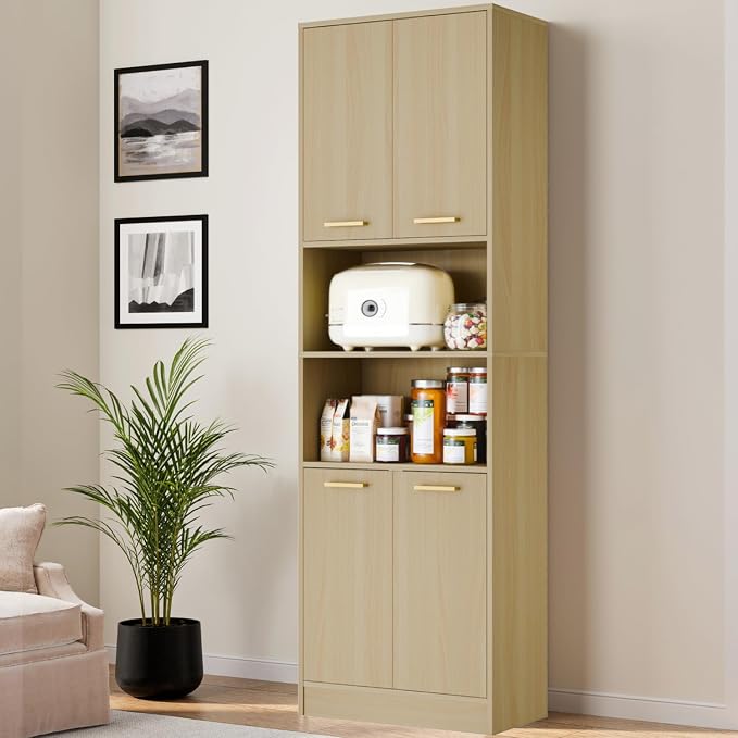 Cozy Castle Kitchen Pantry Cabinet, 4 Doors Open Countertop Utility Hutch by CozyCastle
