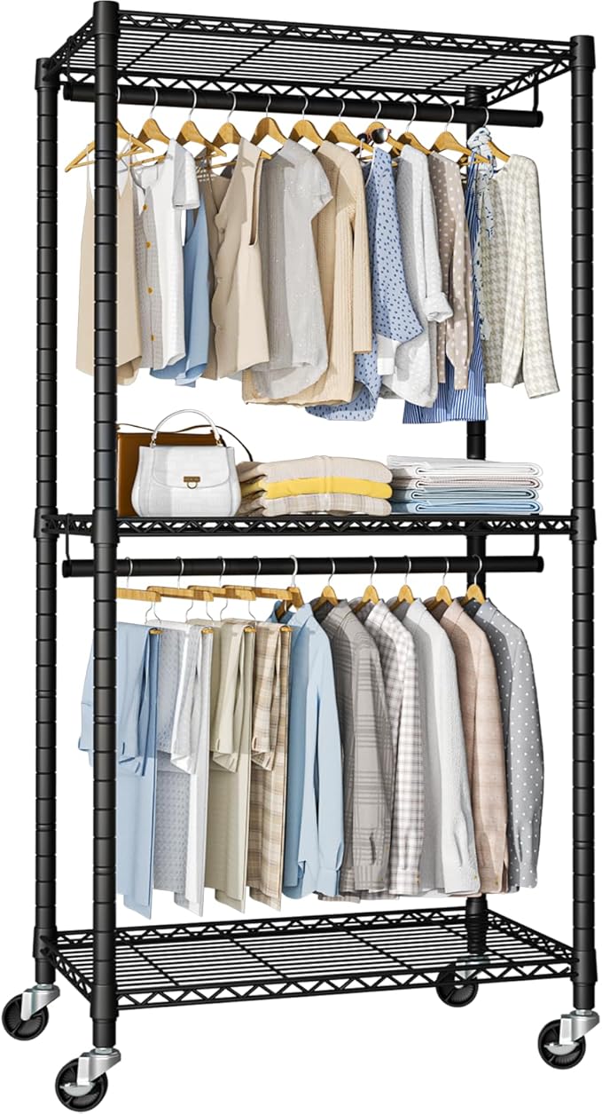 Heavy-Duty Portable Closet, 30"W x 14"D x 76"H, Black, Carbon Steel-DeskLoop Office