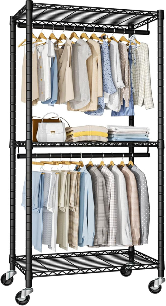 Heavy-Duty Portable Closet, 30"W x 14"D x 76"H, Black, Carbon Steel-DeskLoop Office
