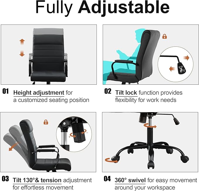 Office Desk Chair,Modern Conference Room Chairs,High Back Ergonomic Home ofiice Chair,Adjustable Height Swivel Executive Computer Chair with Padded Seat and Armrest (Pure Black)-DeskLoop Office