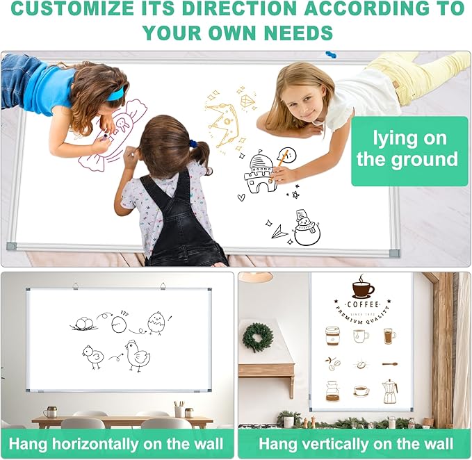 H-Qprobd Dry Erase White Board for Wall 6' x 3' Large Magnetic Whiteboard 72"x36" Aluminum Presentation Whiteboard with Long Pen Tray, 6 Markers, 2 Erasers &12 Magnets-DeskLoop Office