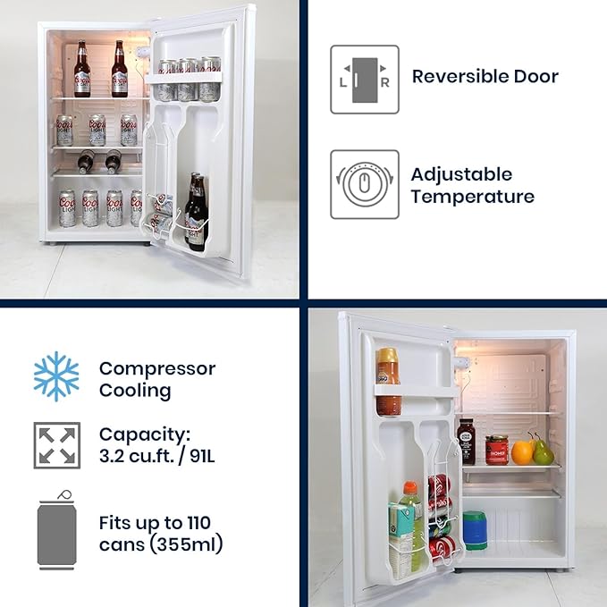 Coors Light Refrigerator - Mini Fridge For Kitchen, Bedroom, Office, Dorms, Cuarto, Cool Storage For Wine, Drink, Beverages, Compact Free Standing, Neveras Pequeñpara, 3.2 Cubic Feet Capacity, White-DeskLoop Office