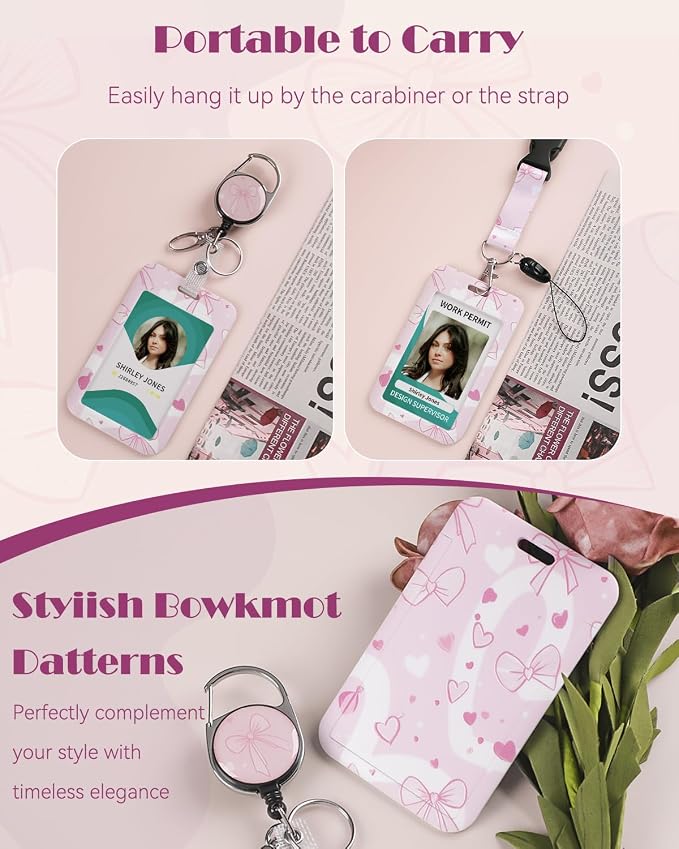 Uniclife Fashionable Sliding Badge Holder Bowknot Pattern Plastic Card Holder - Image 3