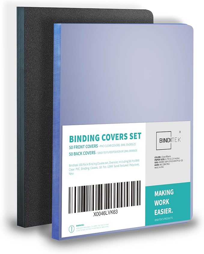 Binditek 100 Pack Binding Covers and Backs Set, 8.75 x 11.25 Inches, 50 Clear by Binditek