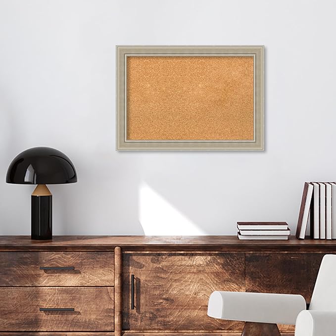 Amanti Art Natural Cork Board for Wall, 20x28 Vision Board with Silver Wood Frame, Medium Corkboard Office Decor for Home Organization, Modern Contemporary Corkboard Pinboard to display items for home-DeskLoop Office