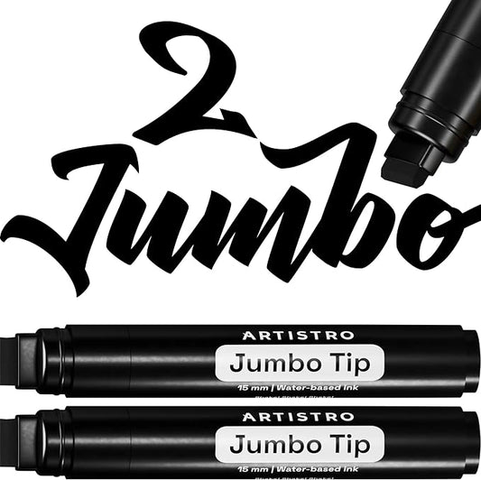 ARTISTRO 2 Black Acrylic Paint Markers - 15mm Jumbo-Tip Paint Pens - Perfect by ARTISTRO