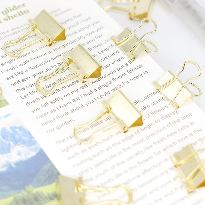 Gold Binder Clips, Mini Paper Clip, Small Paper Clamps 15mm, 100 Pack Micro - Image 4