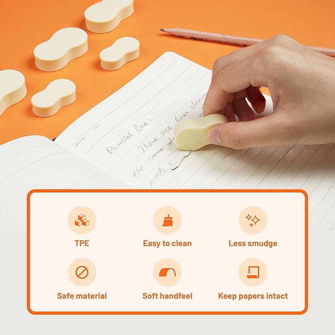 Yplus Eraser Line - Hipolymer Pencil Erasers for School Office, Cute White Rubber Eraser for Kids, Artist No Residues, 6 Pcs Stocking Stuffers for Kids Toddler-DeskLoop Office