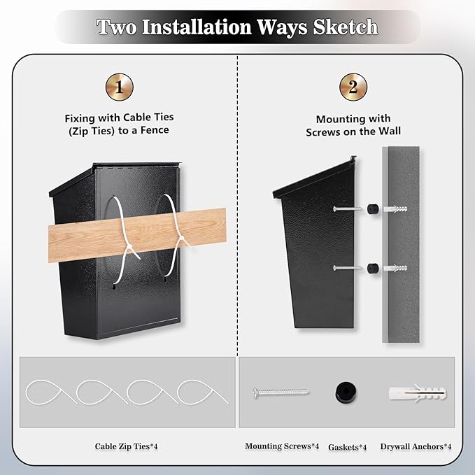 KYODOLED Convenient and Durable Wall Mount Mailbox for Outside, Easy Installation, Ample Storage Space to Accommodate Standard-Sized Letter, Magazine, Check, Black, Drop Box for Home or Apartment-DeskLoop Office