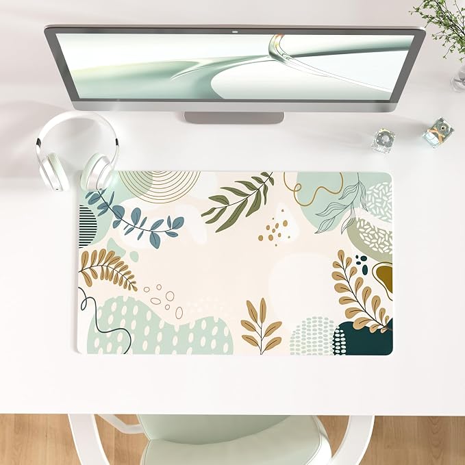 Colorful Star Minimalist Large Mouse Pad, Abstract Botanical Waterproof Desk Mat by ColorfulStar