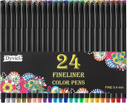 Dyvicl Journal Planner Pens Colored Pens, 24 Colors 0.4mm Fineliner Pen Set by Dyvicl
