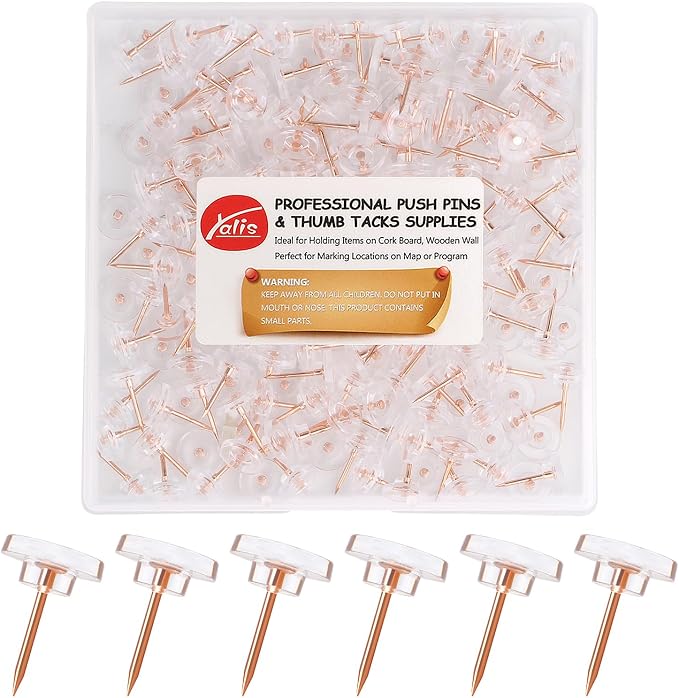 Push Pins 200-count Flat Rosegold Thumb Tacks Steel Point and Plastic Head by Yalis