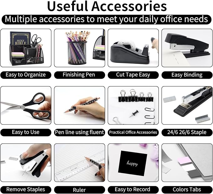 Black Desk Organizers and Accessories, Tape Holder, Staple Remover - Image 5