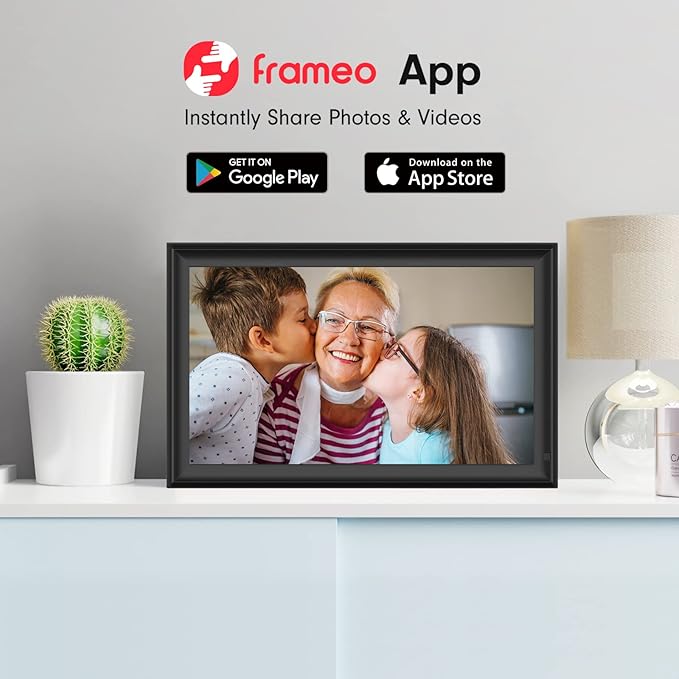 FRAMEO 15.6 inch Digital Picture Frame,Large WiFi Photo Frame 32GB,FHD IPS Touch Screen, Wall-Mounted,Share Photo/Video, Living Room Elderly Parents Birthday-DeskLoop Office
