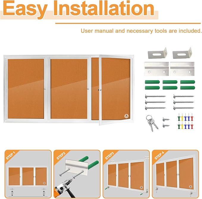 Lockable Outdoor Enclosed Bulletin Board, Weatherproof Cork Noticeboard with Locking Door, Wall-Mounted Aluminum Silver Framed Display Case for Messages,70x36 Inch-DeskLoop Office