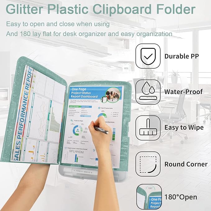 Glitter Clipboard with Storage, Storage Clipboard with Pen Holder, A4 Binder - Image 5