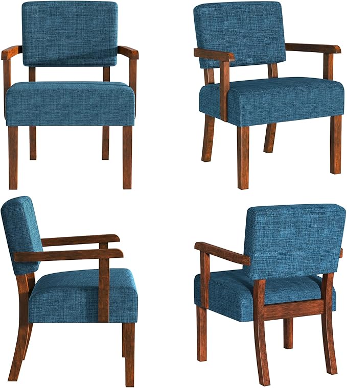 Accent Chair Set of 2 with Table, Living Room Chairs with Soft Seat and Armrests for Living Room Bedroom Reading Room Waiting Room, Lake Blue (AC01)-DeskLoop Office