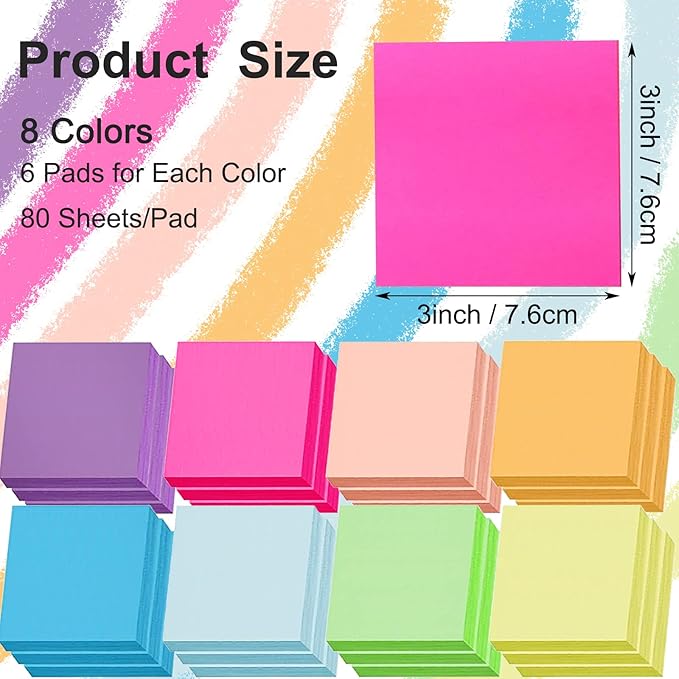 48 Pack 3840 Sheets Pop Up Sticky Notes 3X3 in Bright Color Self Sticky Note Pads Colorful Post Stickies for Office Home School Meeting, 80 Sheets/pad-DeskLoop Office