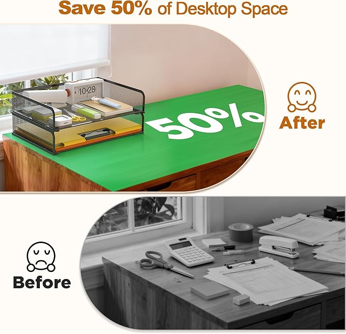 YINGHUA 2-Pack Metal Mesh Stackable Paper Letter Trays Organizer - Image 3