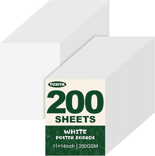 TUXIYA 200 Pack White Poster Board, 250GSM/92LB Heavy-Weight Blank Poster Board by Unknown
