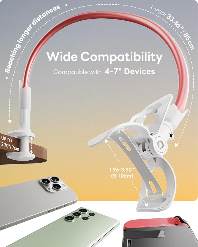 SAIJI Gooseneck Phone Stand for Bed, Lazy Bracket Cell Phone Holder Long Arm - Image 2