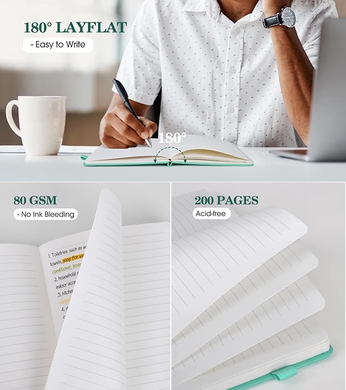 Lined Journal Notebook for Women, A5 Green Hardcover Leather Journals for - Image 4