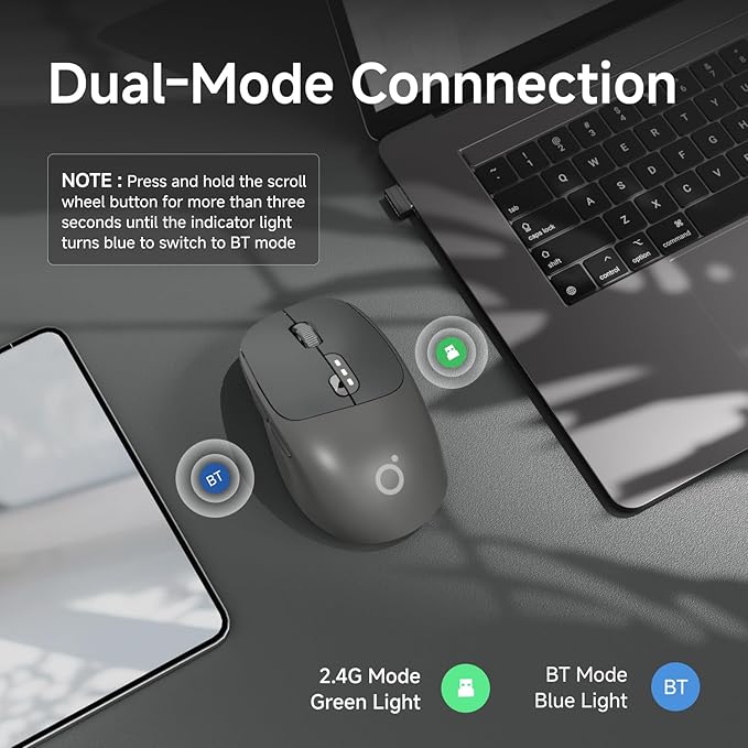 EWEADN Q5 Wireless Mouse, Bluetooth & 2.4G Quiet Computer Mouses with 1600 DPI, Battery Level Display, Ergonomic Office Mouse,6 Button Portable Cute Cordless Mice for Laptop/PC/Mac- Black-DeskLoop Office