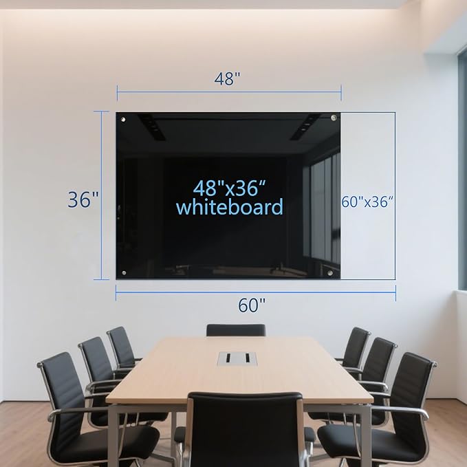 KIZZBY Glass Dry Erase Board - Magnetic Blackboard, 60"X36" Frameless Black Board Clear Glass Boards with Super Strong Magnets, Wall Mounted for Office, Classroom and Home-DeskLoop Office