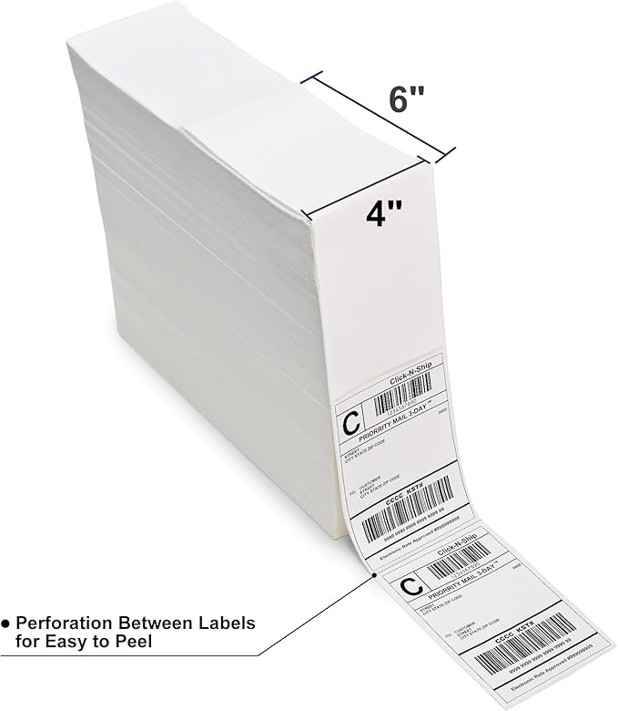 L LIKED 5000 Fanfold 4 x 6 Thermal Labels, with Perforated Line Shipping Labels, Compatible with Zebra & Rollo Printer, White, Commercial Grade-DeskLoop Office