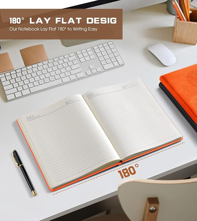 Lined Journal Notebook for Women Men,256 Pages A4 Large Hardcover Leather Journals for Writing,Travel,Business,Work,School,College Ruled Notebooks for Note Taking,Diary Notepad 8.6"×11"(Orange)-DeskLoop Office
