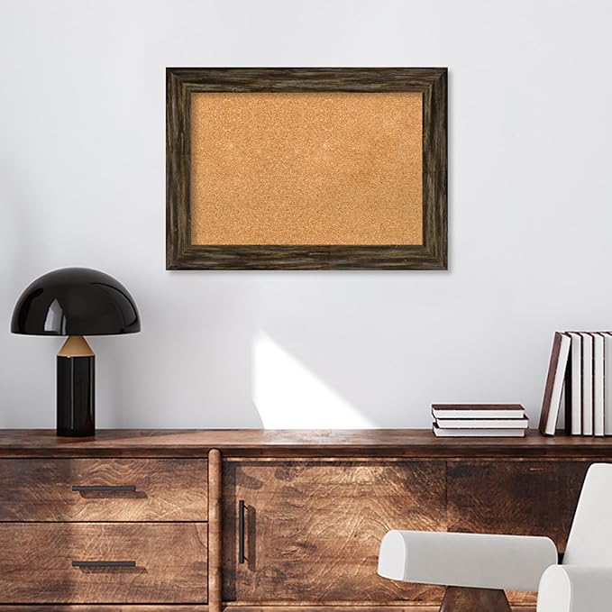 Amanti Art Natural Cork Board for Wall, 21x29 Vision Board with Brown Wood Frame, Medium Corkboard Office Decor for Home Organization, Country Rustic Corkboard Pinboard to Display Items for Home-DeskLoop Office