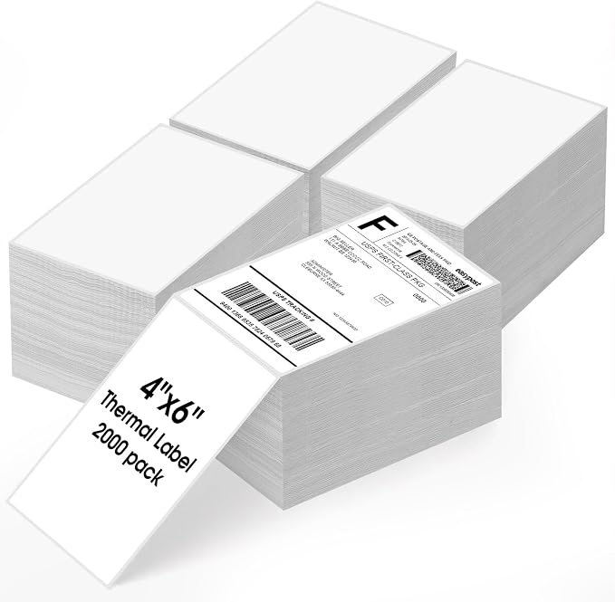 MaxGear 4" x 6" Direct Thermal Shipping Labels, 2000 Fanfold, BPA-Free; by MaxGear