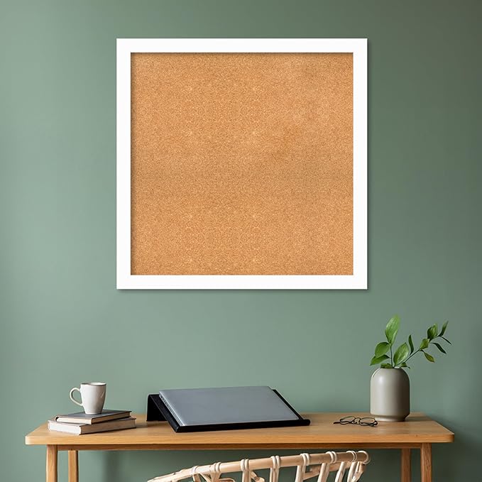 Amanti Art Natural Cork Board for Wall, 35x35 Vision Board with White Frame, Large Corkboard Office Decor for Home Organization, Casual Corkboard Pinboard to Display Items for Home Organization in-DeskLoop Office
