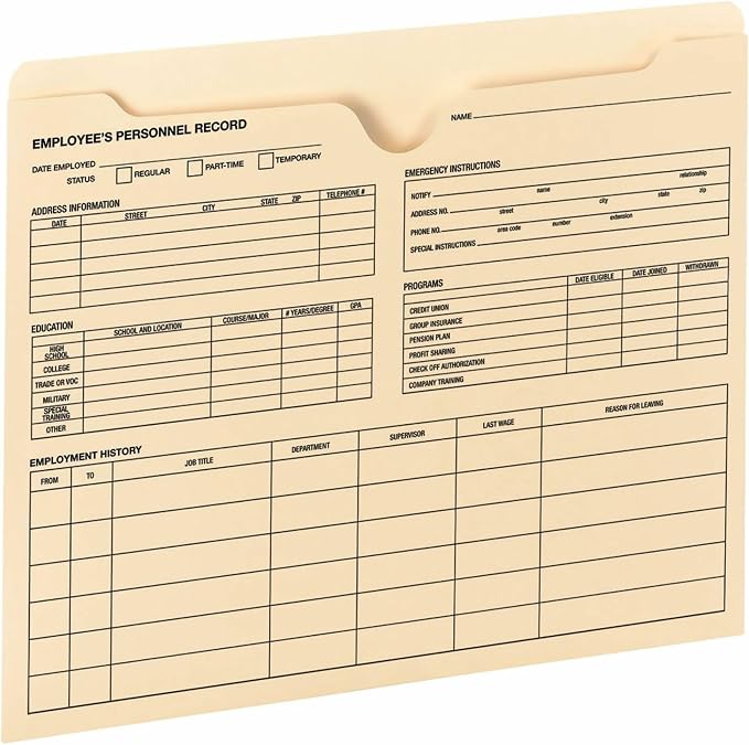 Smead Employee Record File Jacket, Reinforced Straight-Cut Tab, Flat-No - Image 3