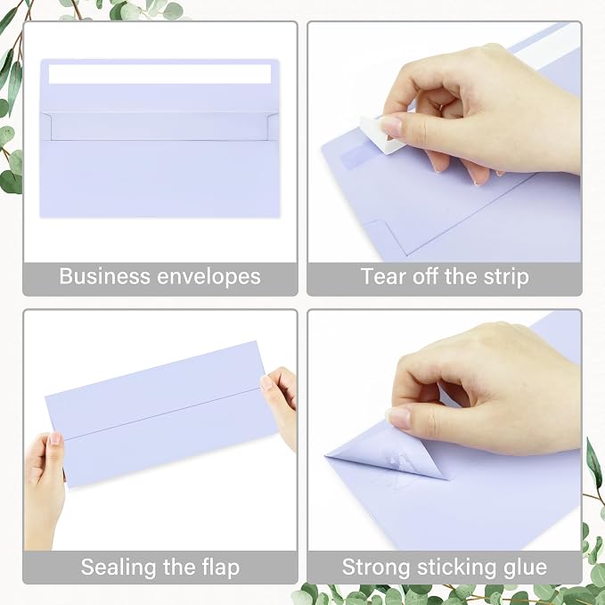 200 Pack #10 Business Envelopes, Self Seal Standard Lavender Envelopes - Image 4