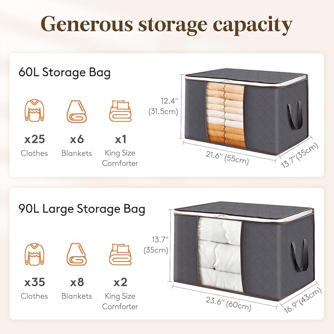 Lifewit 90L Large Storage Bags, 4 Pack Closet Organizers and Storage, Clothes - Image 2