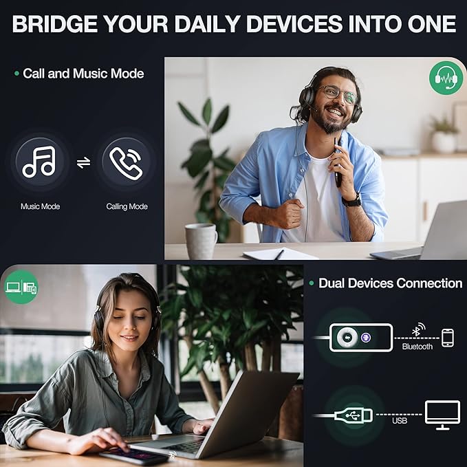 Yealink UH38 Bluetooth USB Wired Headset, Work Headset with Noise Cancelling Microphone, Teams Certified, Comfort Fit, Dual Connect for PC Computer & Mobile Devices, Dual Busylight-DeskLoop Office