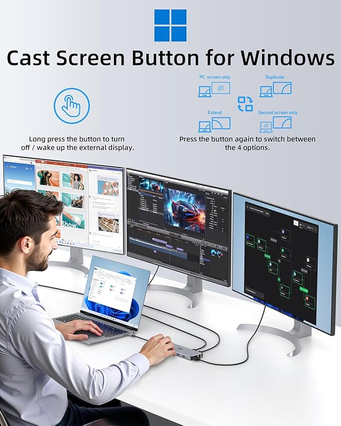 14 in 1 USB C Docking Station - Dual Monitor, Triple Display, 8 USB C/A Ports, Ethernet, Audio - For MacBook, Dell, HP, Lenovo, Surface-DeskLoop Office