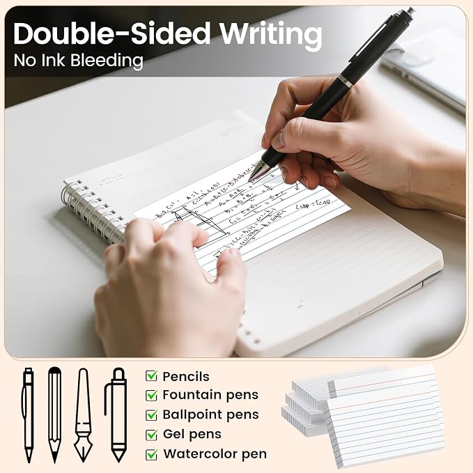 Index Cards 3x5 Inch, Flash Cards, Ruled Lined White Note Cards Paper - Image 7