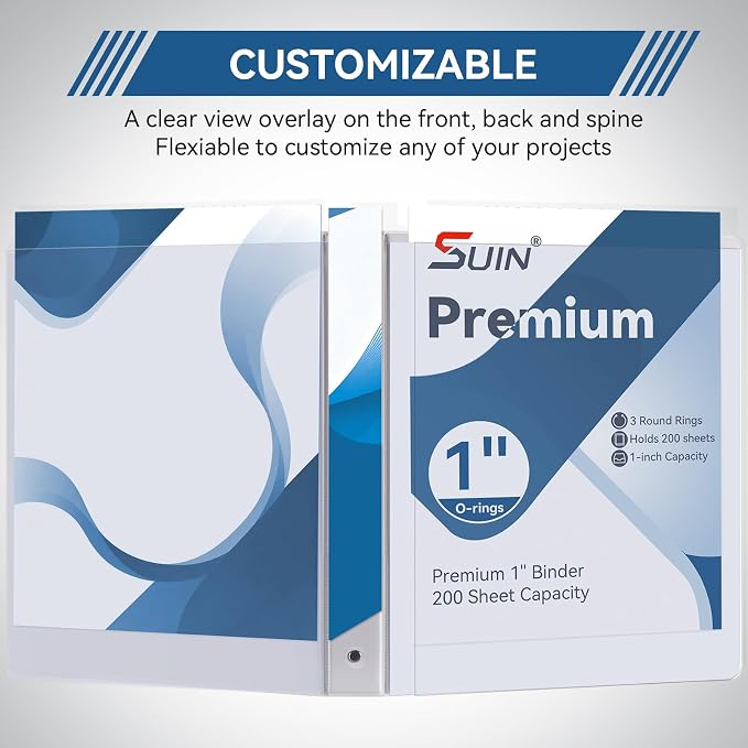 SUIN 1-inch 3 Ring Binder with 2 Pockets, PVC Free, and School, 6 Pack - Image 4