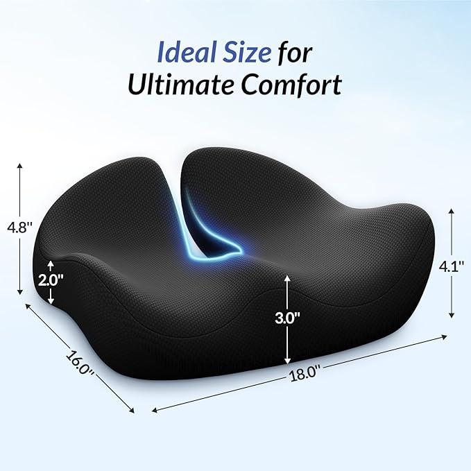 ZIKEE Pioneering Seat Cushion for Pressure Relief, Ergonomic Office Chair Cushion for Sciatica, Back, Hemorrhoids & Tailbone Pain Relief, High-Density Memory Foam Car Seat Cushion with Anti-Slip Base-DeskLoop Office