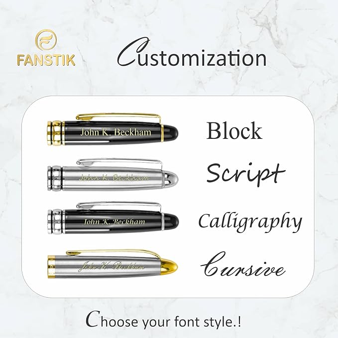 Customized BallPoint pen with name (MADE IN USA), stainless steel, black and gold, luxury engraved pen personalized for men and for women. (BallPoint Black-Gold)-DeskLoop Office