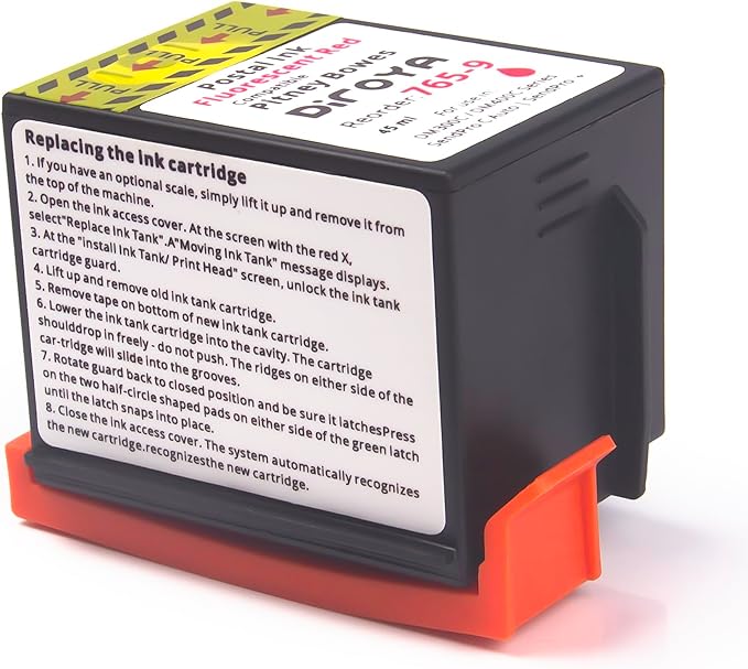 765-9 Ink Cartridge High Yield Replacement for Compatible Pitney Bowes SendPro C Auto DM300c DM400c DM450c DM475c and G900 Postage Meter Red Ink Fluorescent-DeskLoop Office