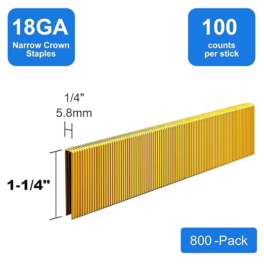18 Gauge 1/4" Narrow Crown Staples 1-1/4" Leg Galvanized 800 Pack - Image 3