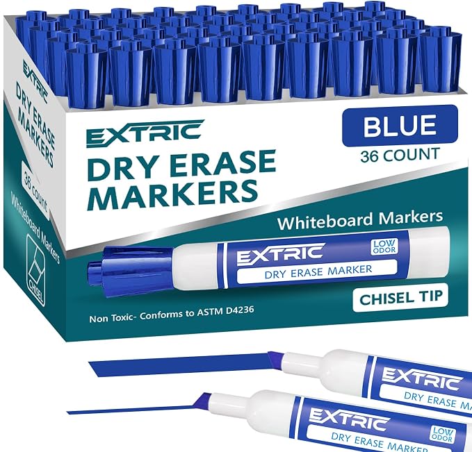 EXTRIC Blue Dry Erase Markers 36 PK Whiteboard Marker Bulk Chisel Tip by EXTRIC