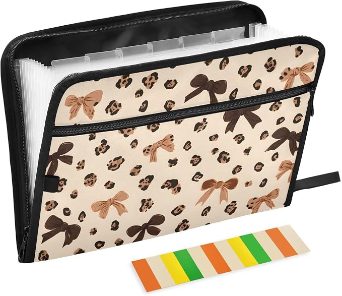 Expanding File Folder Leopard Print Cheetah Bow Pattern Accordion File by ALAZA