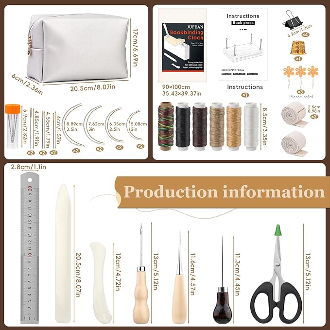 JUPEAN Bookbinding Kit, Book Making Kit, Bookbinding Punching Guide Set, 11.6”x7.9” Hole Punching Book Press Books Binding Materials with Bone Folder Awl Binding Strap for Craft DIY-DeskLoop Office
