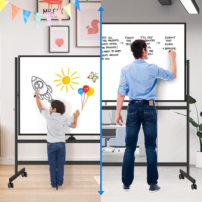 Large Rolling White Board, 48x36 in Double-Sided Mobile Whiteboard, maxtek - Image 4