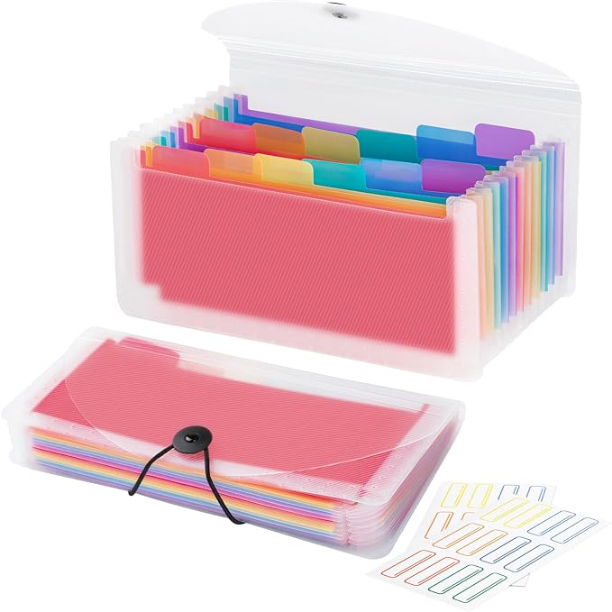 13 Pocket A6 Receipt Organizer, 2 Pack Small Accordion File Organizer, Coupon by RIEJIN