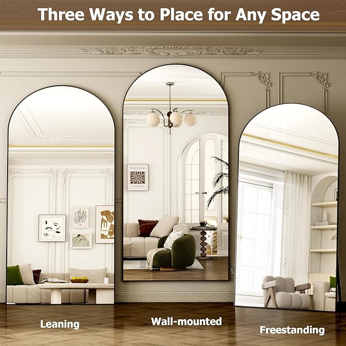 GLSLAND-38x77 inch Arched Full Length Mirror - Floor Mirrors Aluminum Alloy Frame Full Body Dressing Mirror for Bedroom Living Room,Black-DeskLoop Office